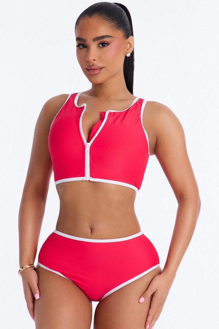 Waves Runner Colorblock Tank High Waist 2 Piece Bikini Bottom - Red/combo