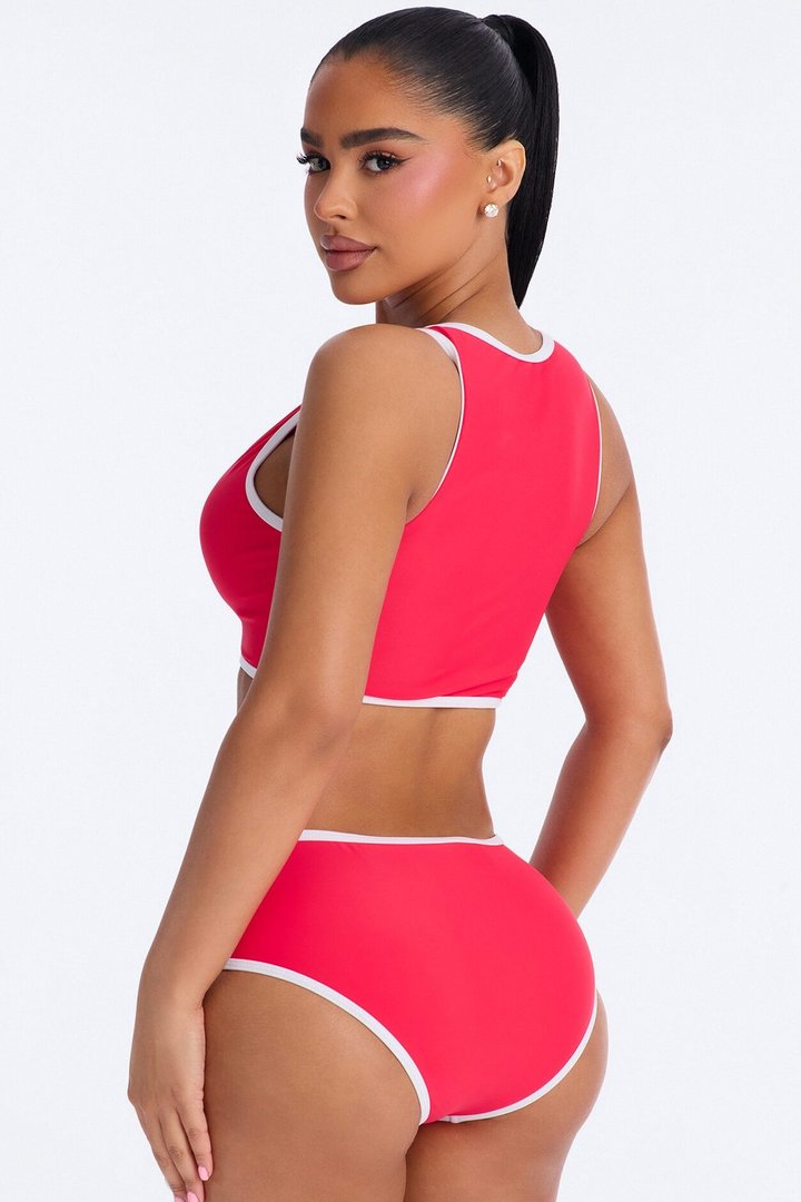 Waves Runner Colorblock Tank High Waist 2 Piece Bikini Bottom - Red/combo