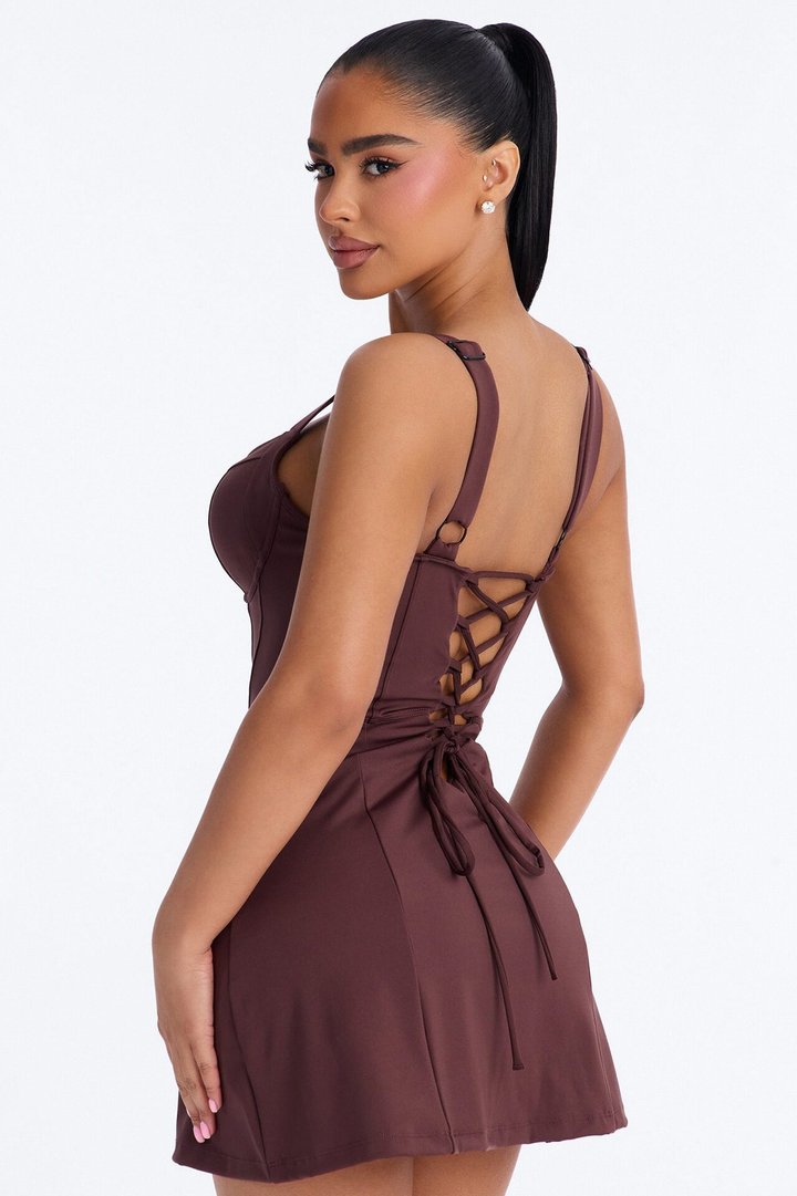 Delvina Snatched Sculpting Underwire 1 Piece Swimsuit Dress - Chocolate