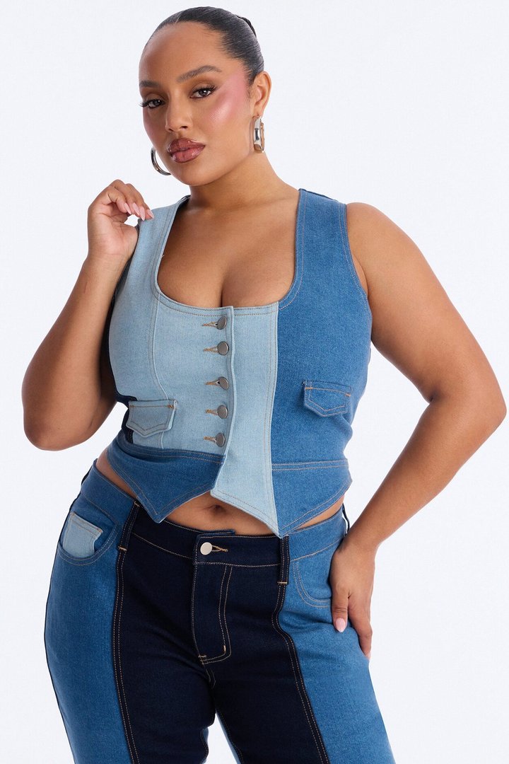 Denim Disruption Pant Set - Medium Wash