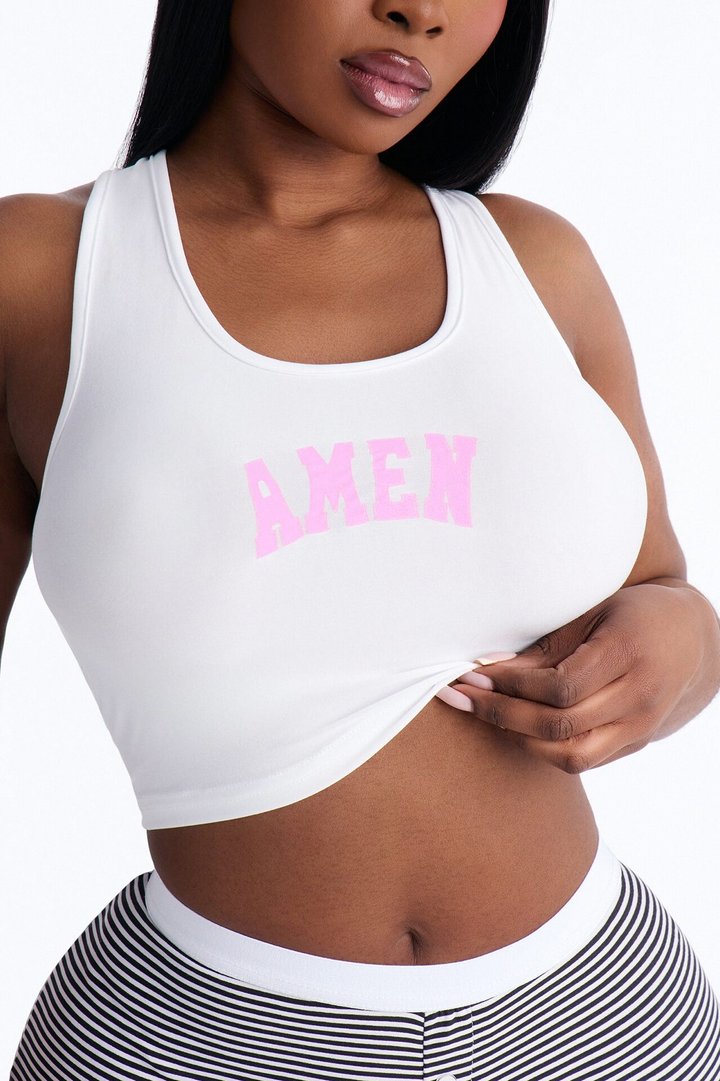 Amen Tank PJ Boyshort Set - White/Black