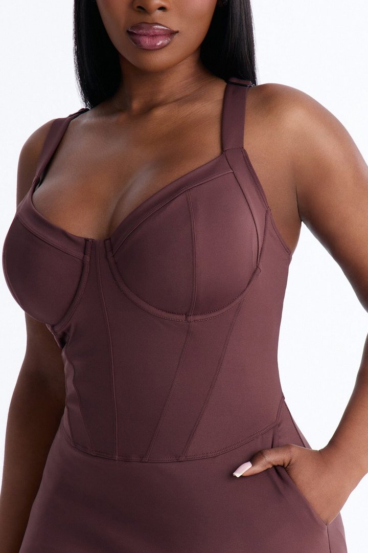 Delvina Snatched Sculpting Underwire 1 Piece Swimsuit Dress - Chocolate