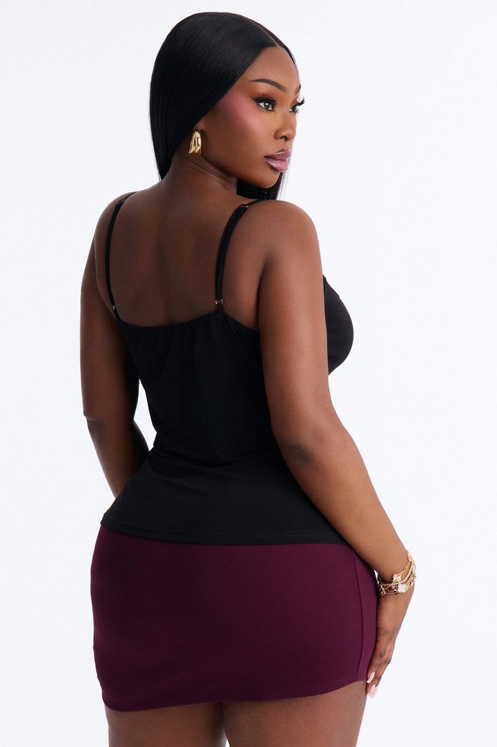 Up All Night Square Neck Lace Cami - Black
