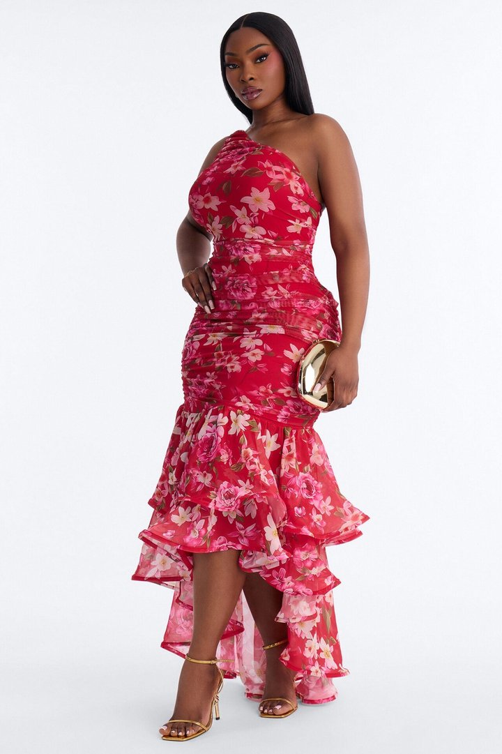 Rosetta High Low Floral Maxi Dress - Red/combo