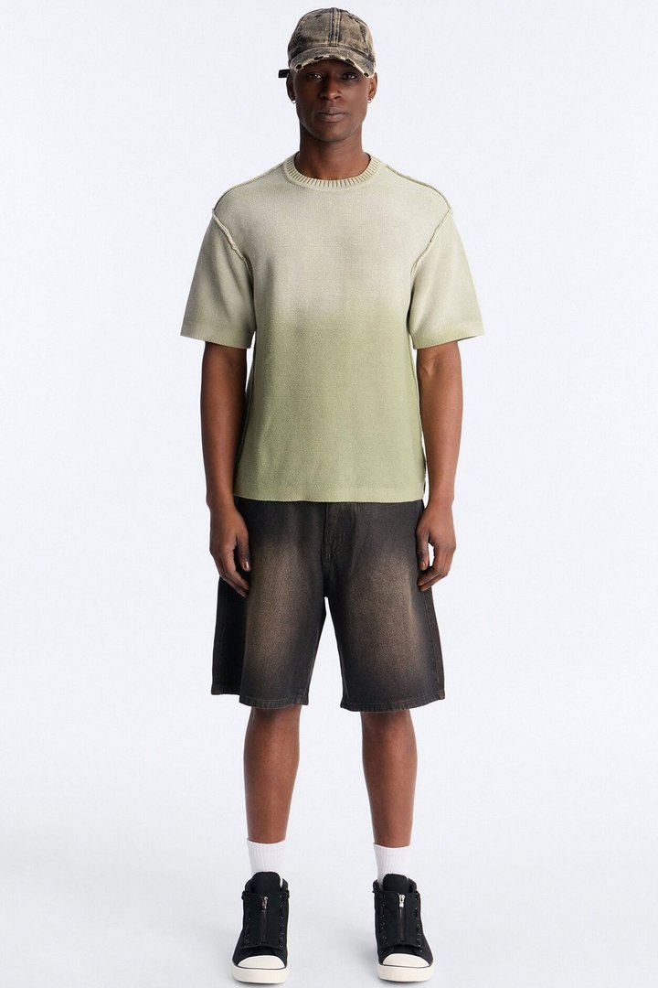 Slouch Ombre Crew Sweater Tee - Olive