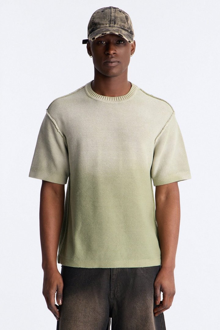 Slouch Ombre Crew Sweater Tee - Olive