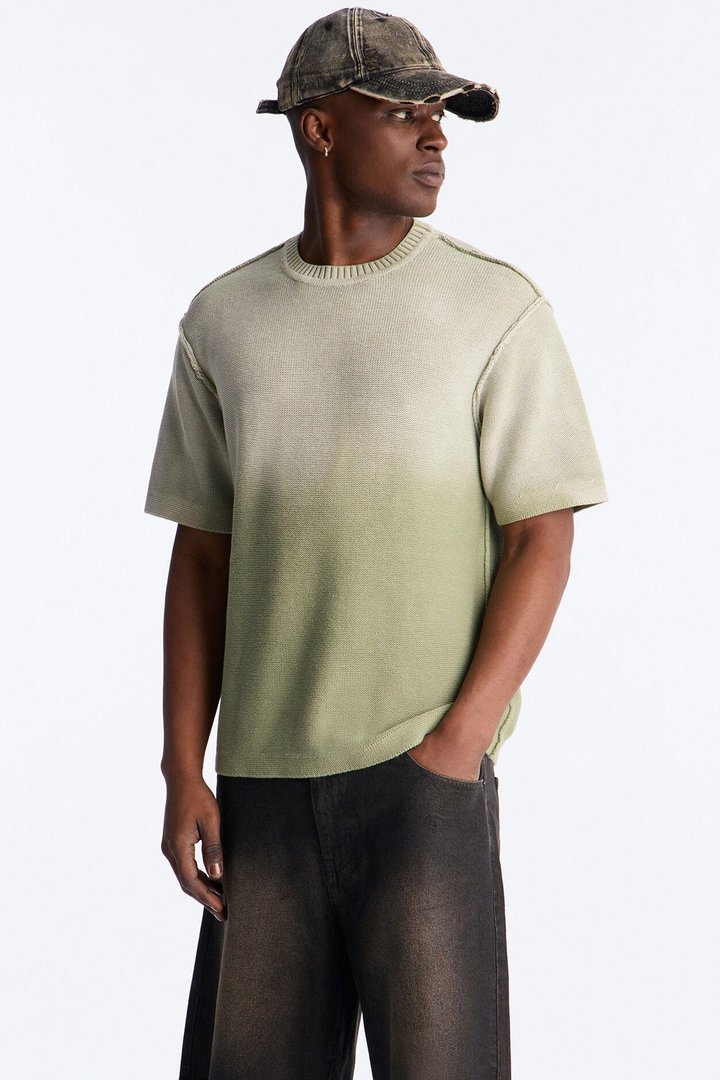 Slouch Ombre Crew Sweater Tee - Olive