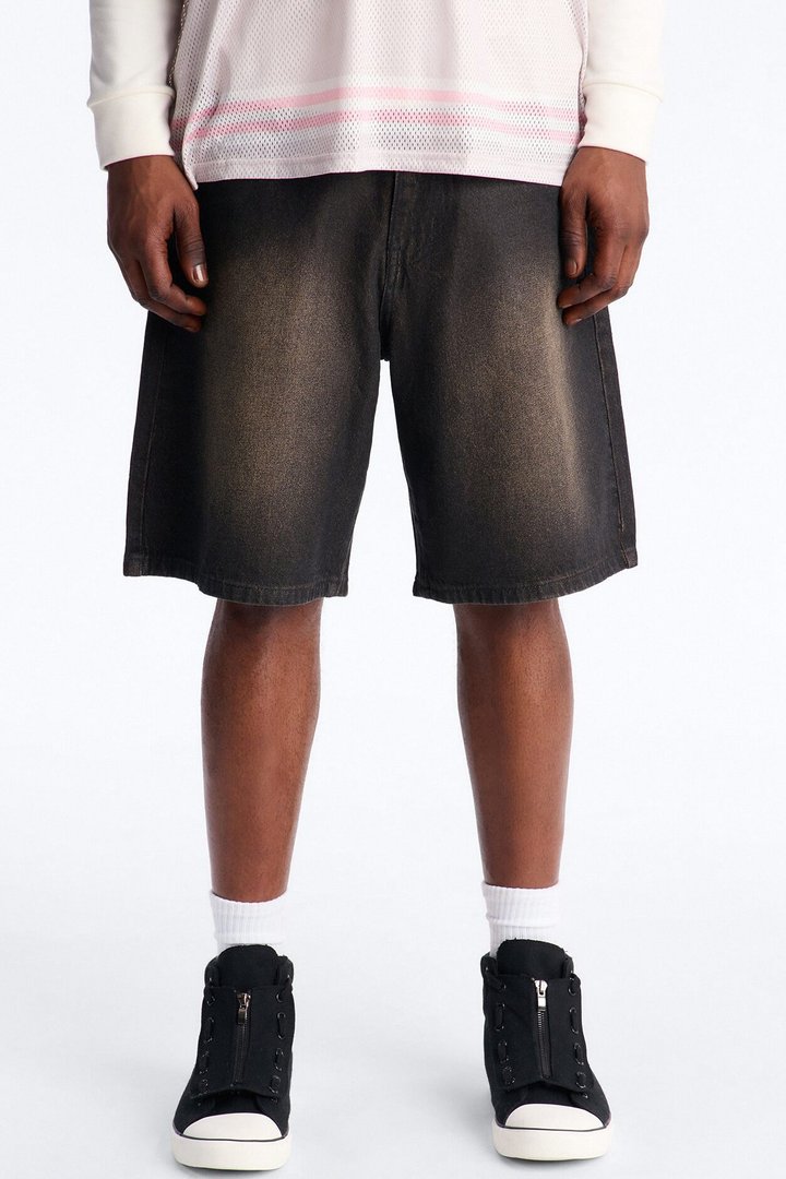 Relaxed Waxed Stealth Denim Short - Black Wash