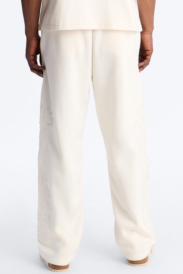 Embroidery Fleur Straight Sweatpants - Cream