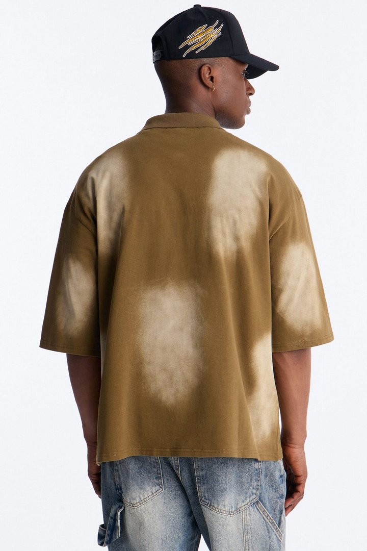 Stars And Saints illusion Short Sleeve Knit Polo - Brown