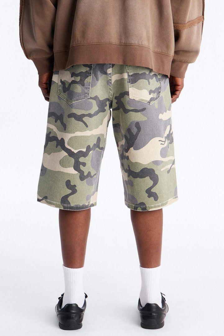 Relaxed Saints Embellished Camo Denim Shorts - Camouflage