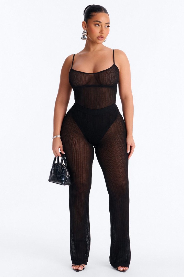 Sienna Sheer Knit Bodysuit - Black