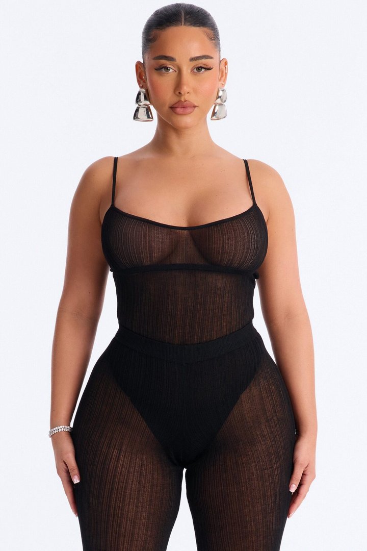 Sienna Sheer Knit Bodysuit - Black