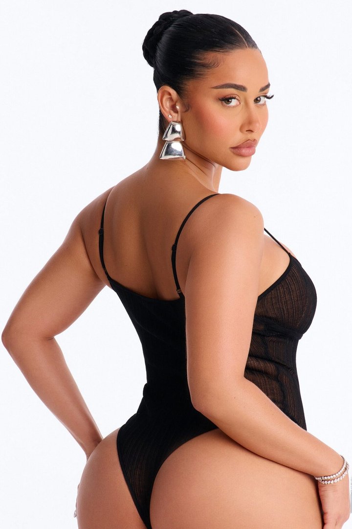 Sienna Sheer Knit Bodysuit - Black
