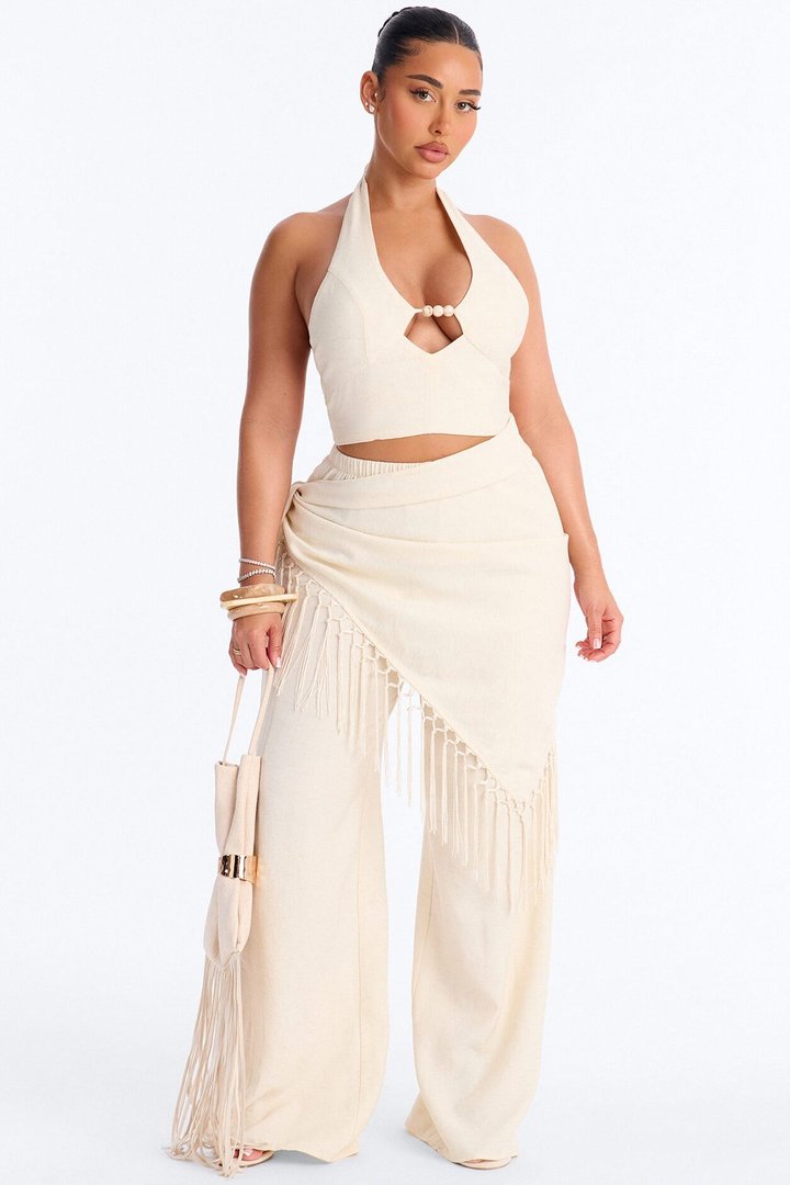 Paloma Linen 3 Piece Scarf Pant Set - Taupe