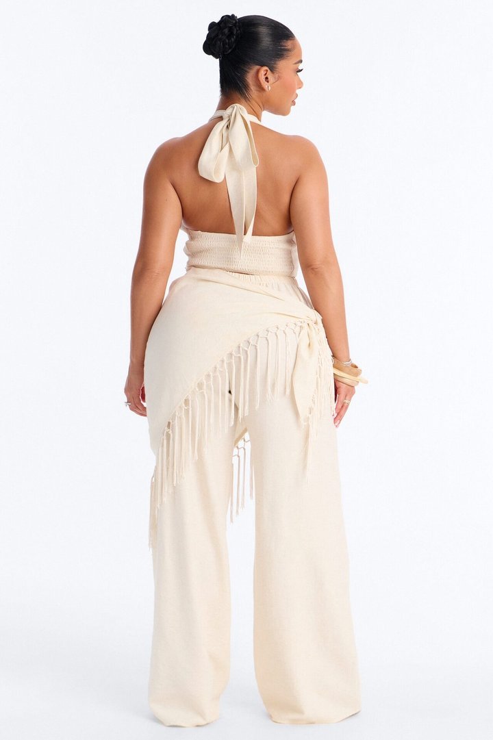 Paloma Linen 3 Piece Scarf Pant Set - Taupe
