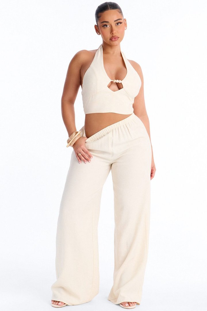 Paloma Linen 3 Piece Scarf Pant Set - Taupe