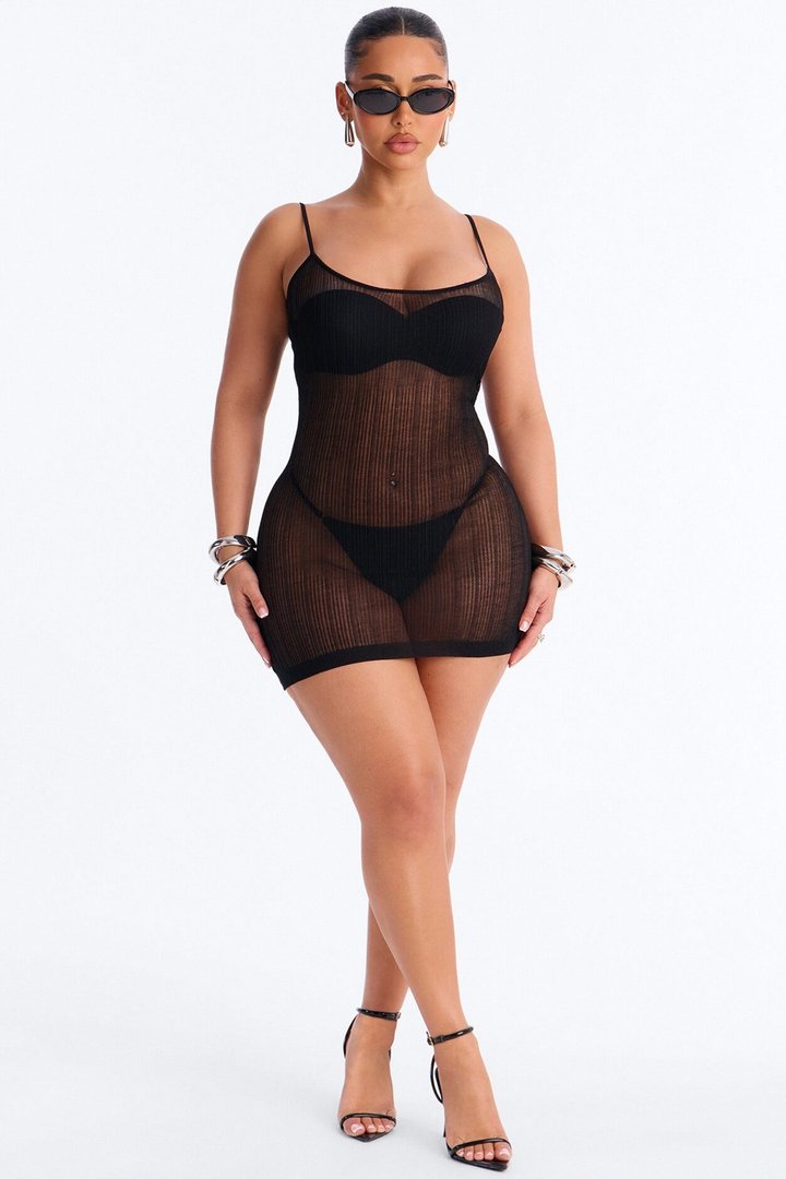 Sienna Sheer Knit Mini Dress - Black
