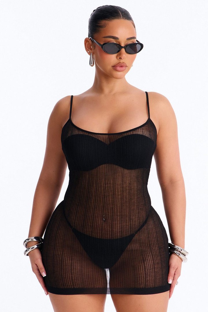 Sienna Sheer Knit Mini Dress - Black