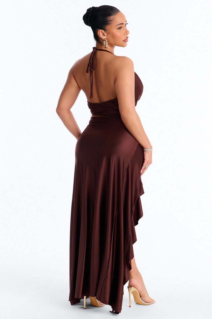 Clarissa Cowl Halter Maxi Dress - Chocolate