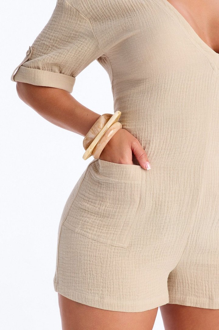 Meg Casual Gauze Romper - Natural