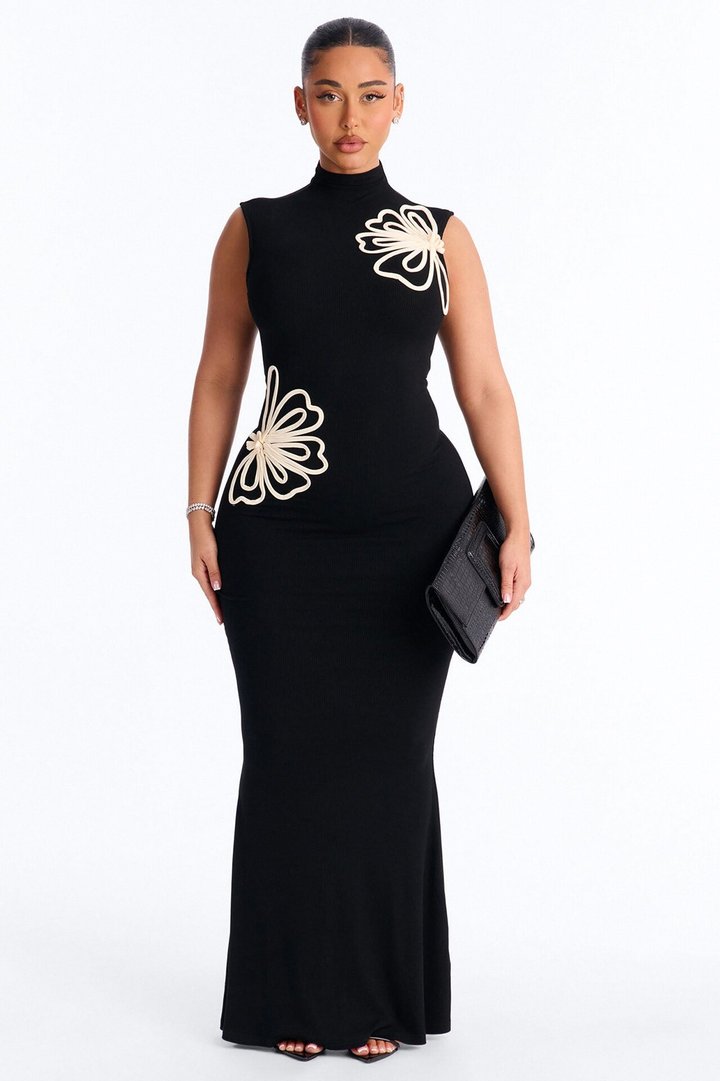 Georgia Mock Neck Maxi Dress - Black/combo
