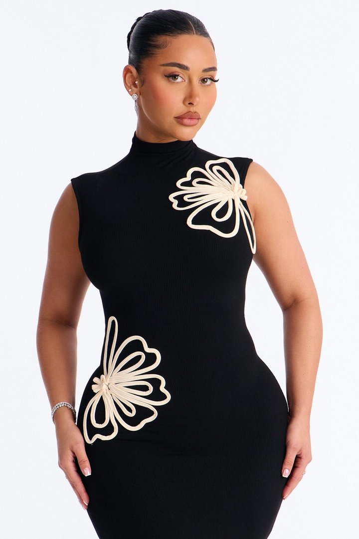 Georgia Mock Neck Maxi Dress - Black/combo