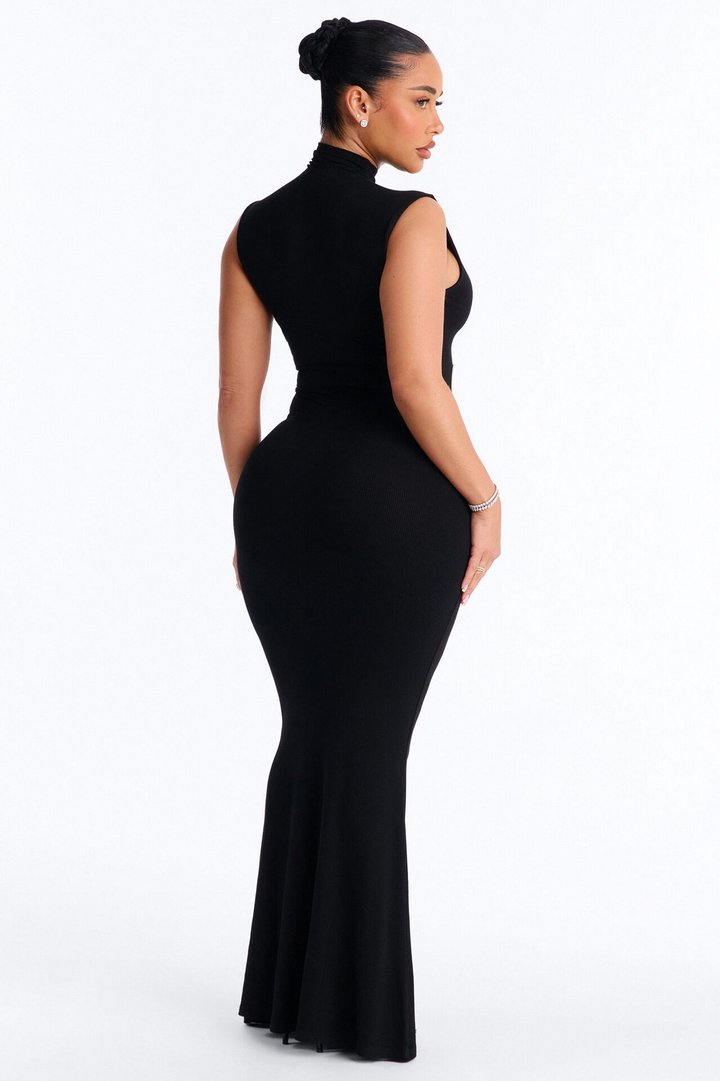 Georgia Mock Neck Maxi Dress - Black/combo