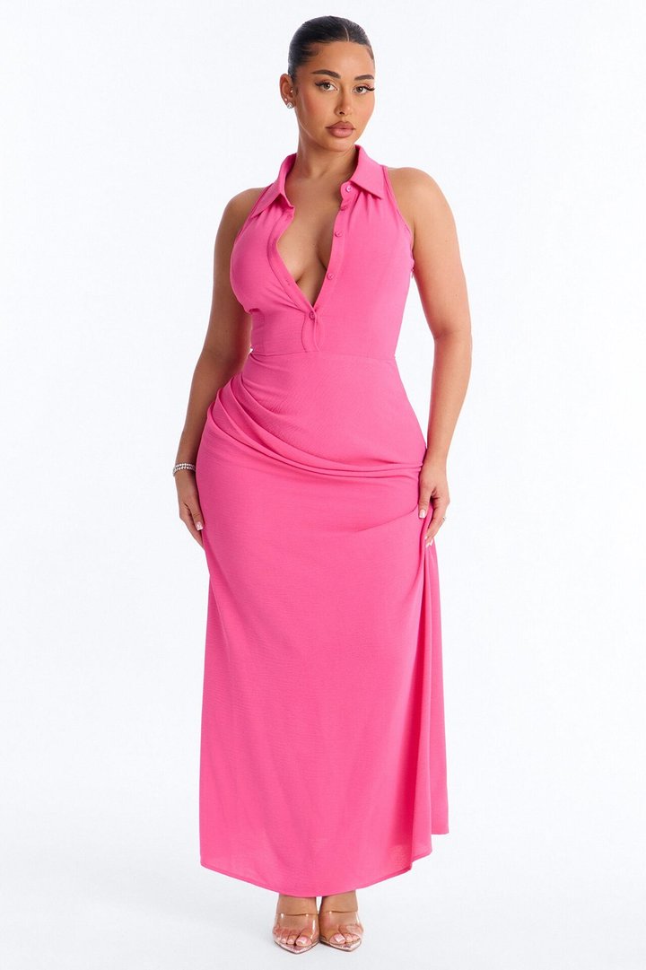Avery Collared Maxi Dress - Pink