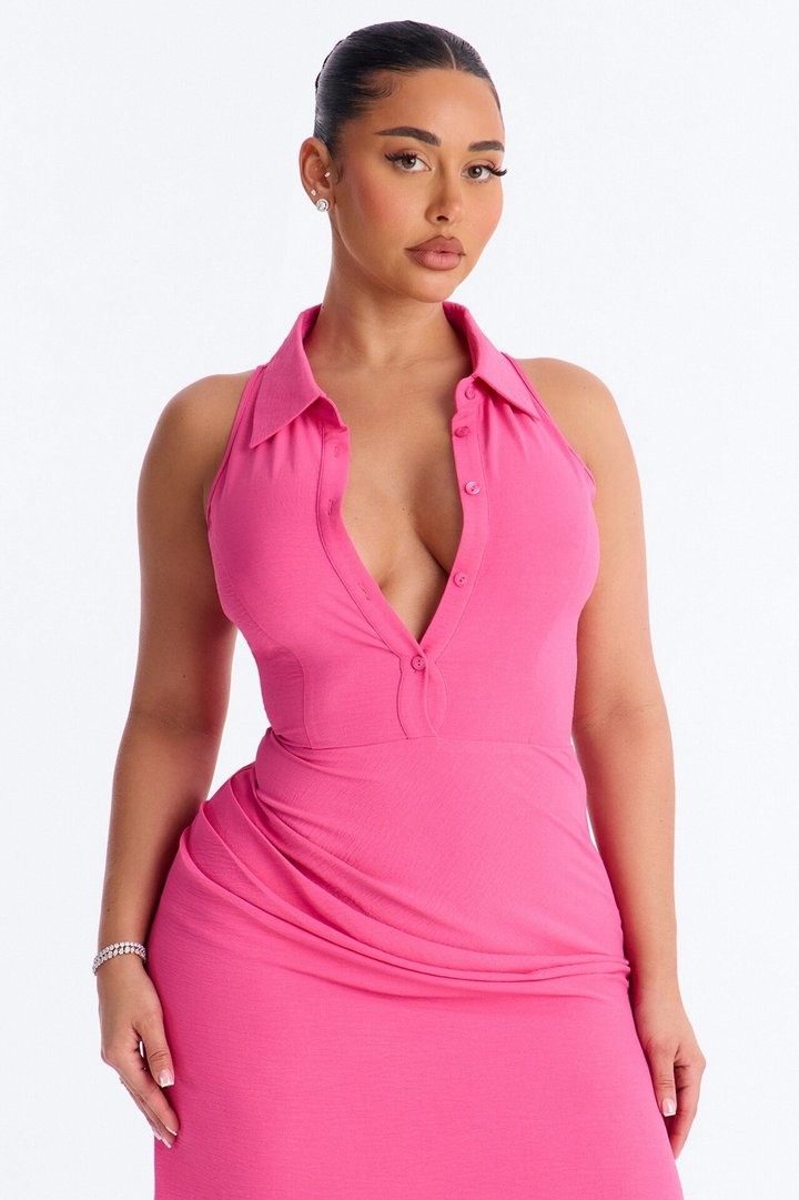 Avery Collared Maxi Dress - Pink