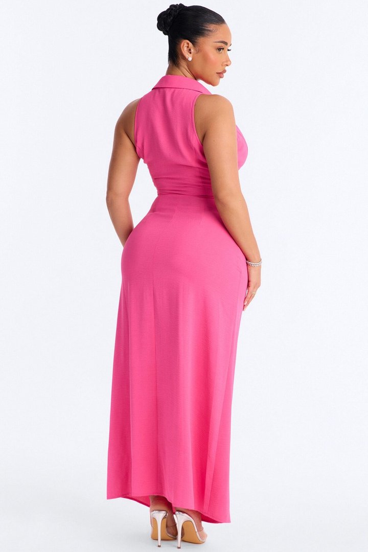 Avery Collared Maxi Dress - Pink