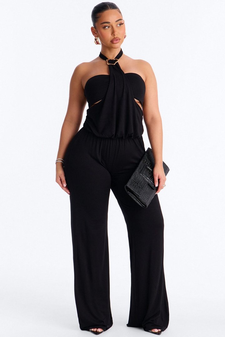Mya High Neck Jumpsuit And Bandeau 2 Piece Set - Black