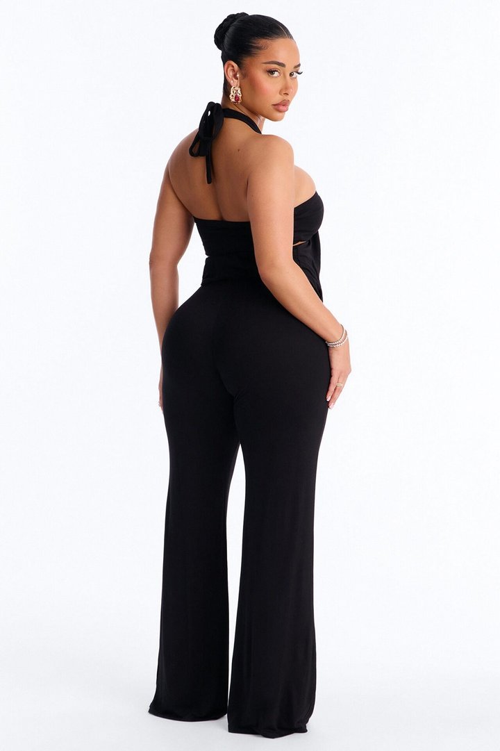 Mya High Neck Jumpsuit And Bandeau 2 Piece Set - Black