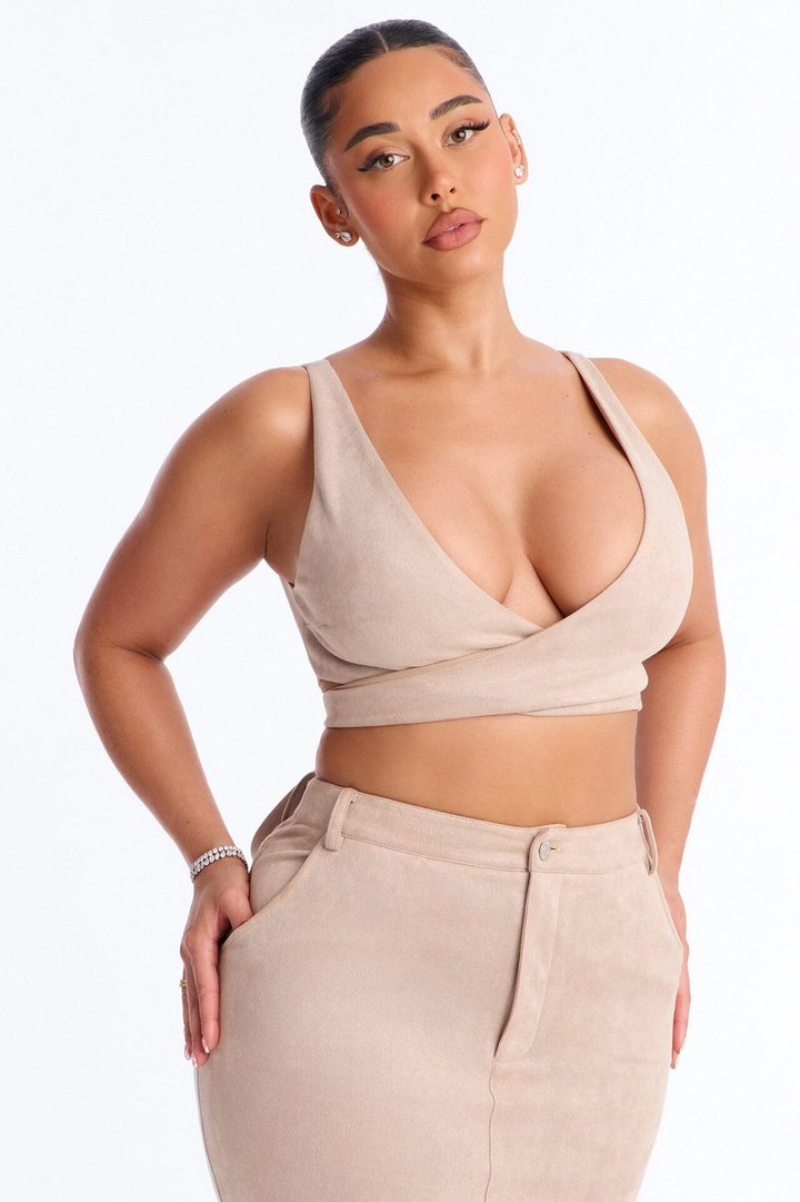 Maxine Faux Suede Skirt Set - Stone