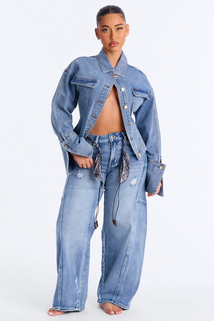 Sardinia Summer Belted Loose Fit Jeans - Medium Wash