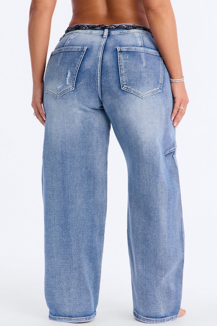 Sardinia Summer Belted Loose Fit Jeans - Medium Wash