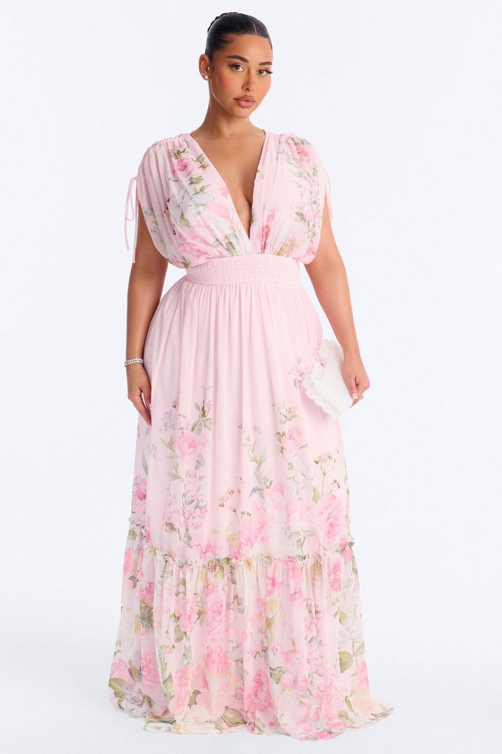 Peachy Keen Chiffon Maxi Dress - Pink/combo