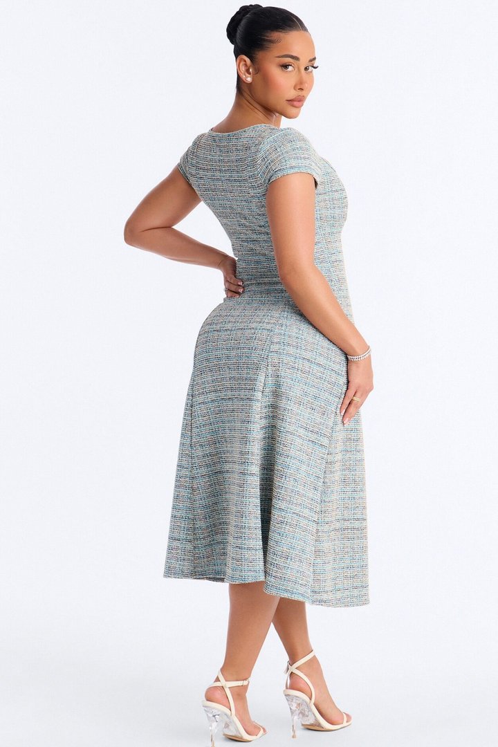 Cassandra Tweed Midi Dress - Blue/combo
