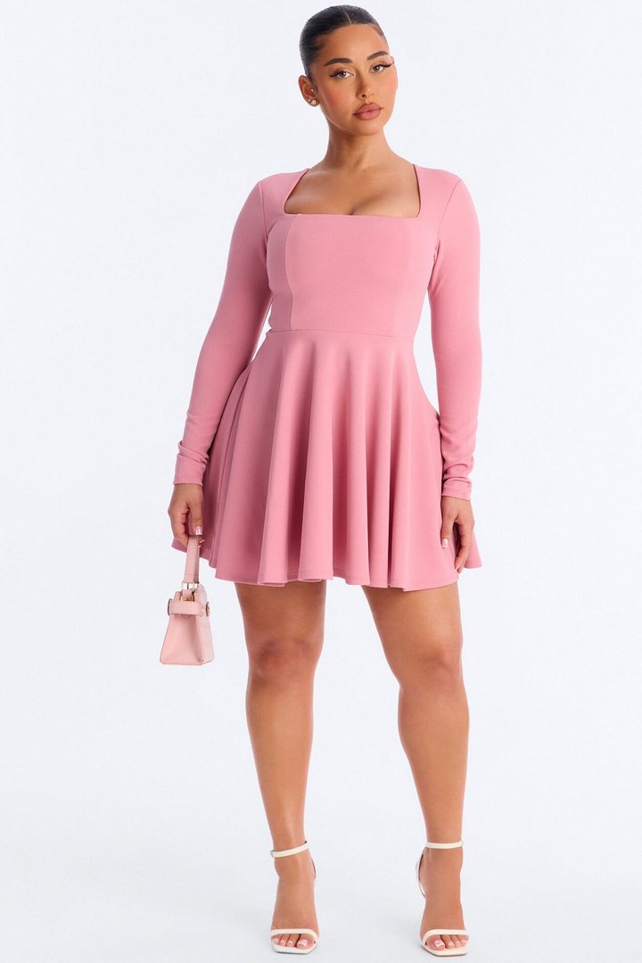 Alena Long Sleeve Mini Dress - Mauve