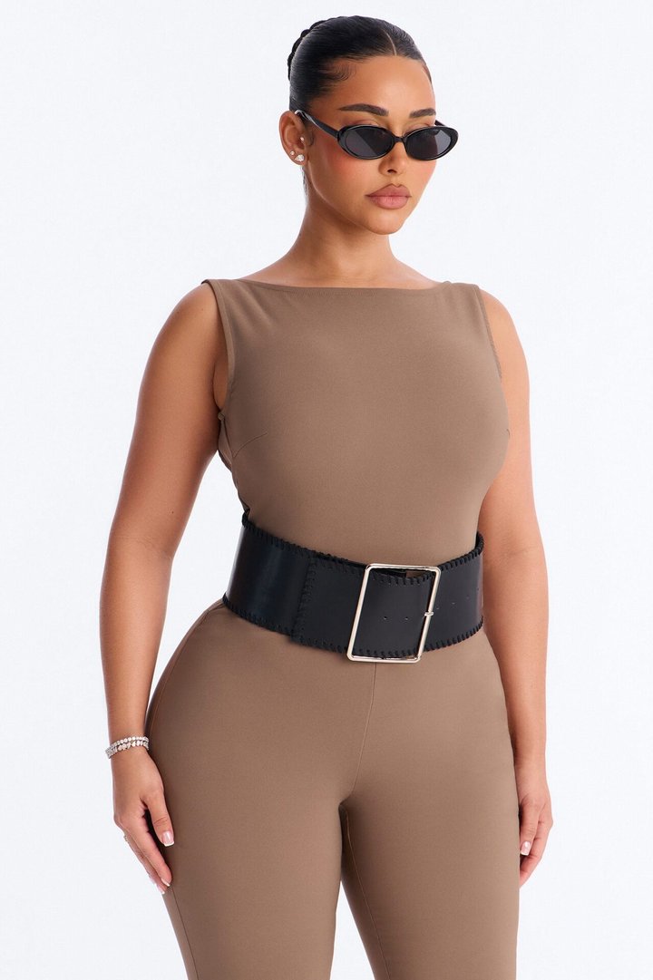 Amaya Boat Neck Belted Capri Jumpsuit - Taupe
