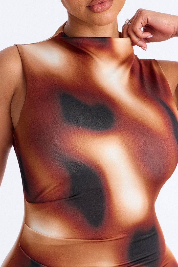 Zuri Tie Die Midi Dress - Brown/combo