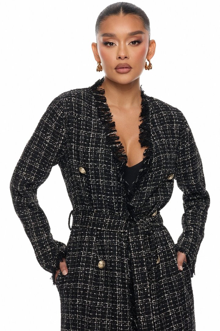Sweet Edge Tweed Long Cardigan - Black/combo
