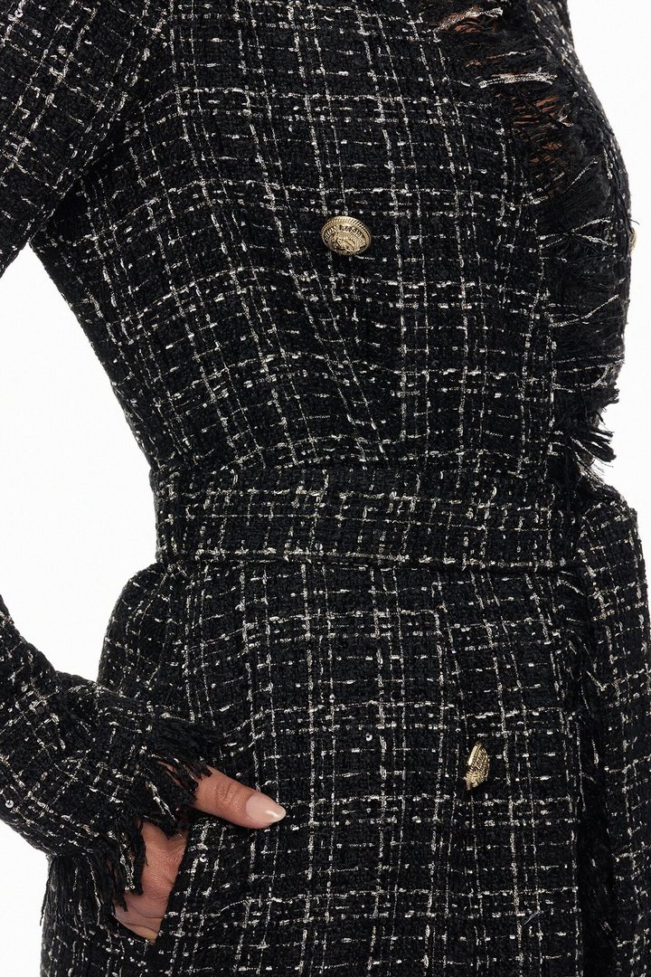 Sweet Edge Tweed Long Cardigan - Black/combo