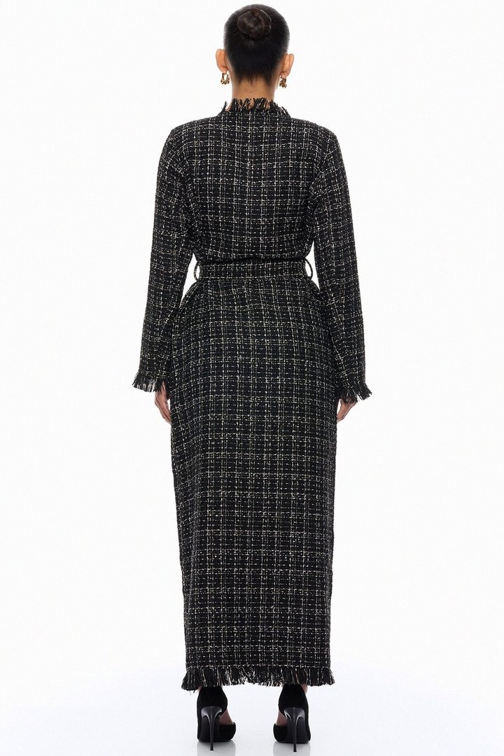 Sweet Edge Tweed Long Cardigan - Black/combo