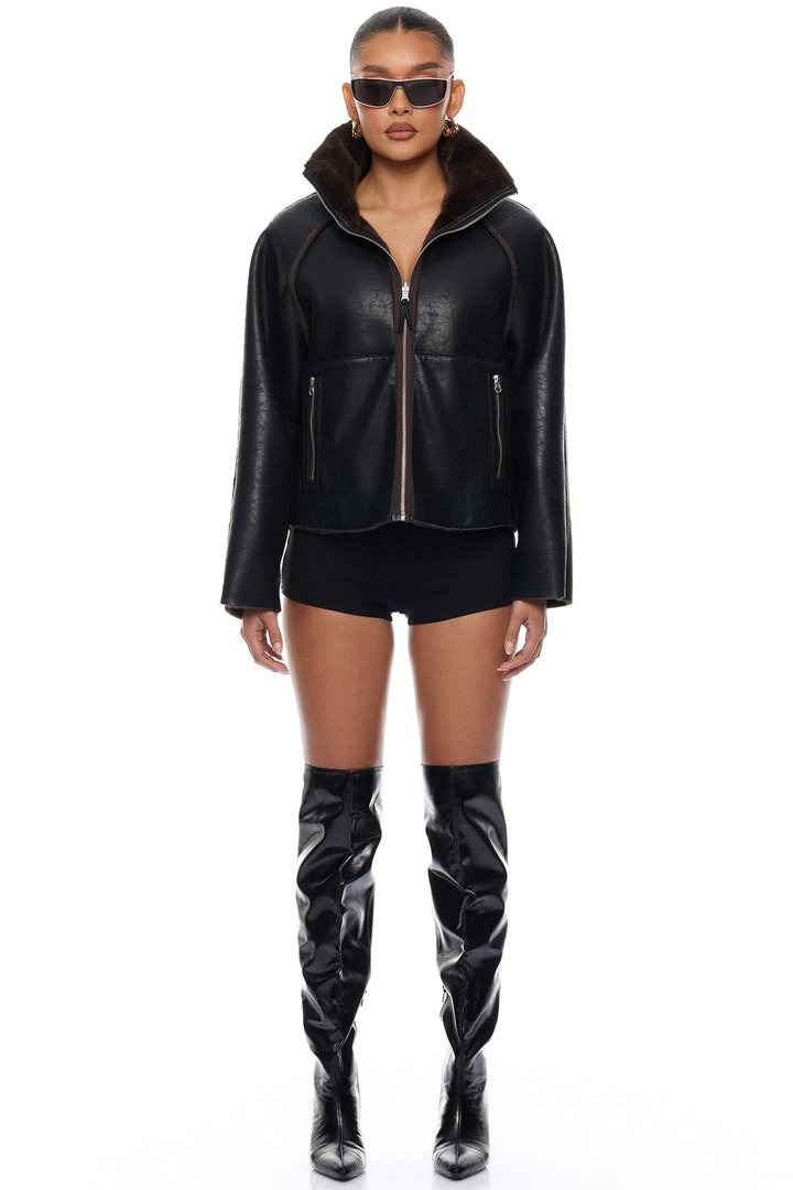 Fallon Reversible Faux Leather Jacket - Black/Brown