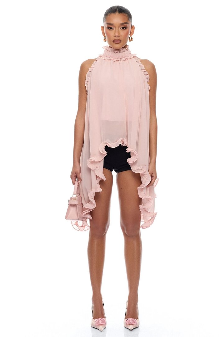 Sara Sleeveless Ruffle Blouse - Blush