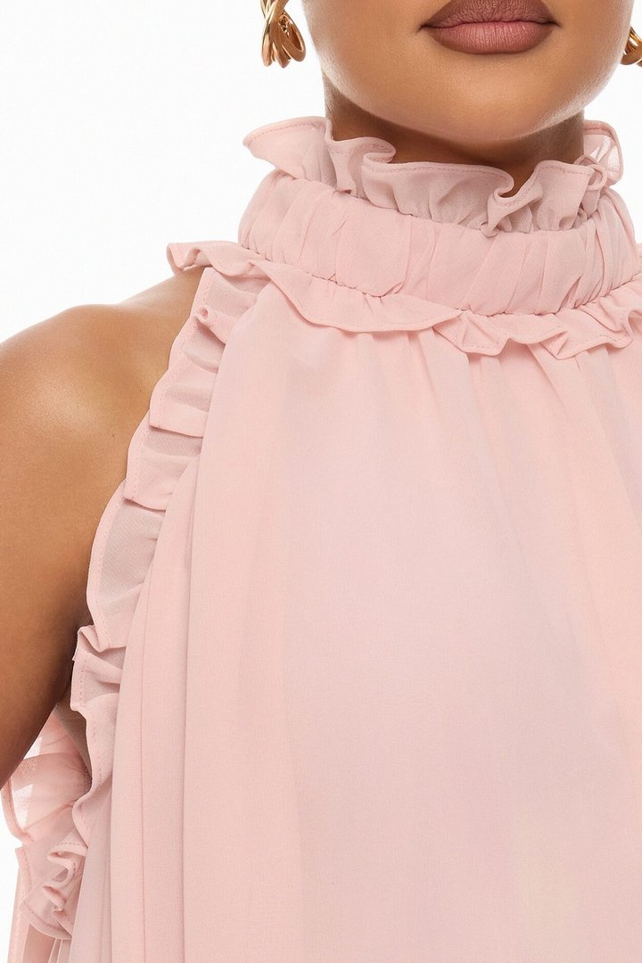 Sara Sleeveless Ruffle Blouse - Blush