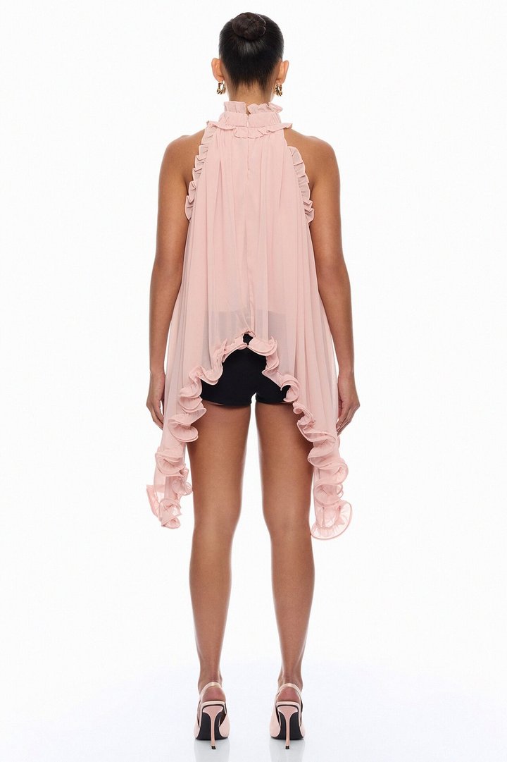 Sara Sleeveless Ruffle Blouse - Blush