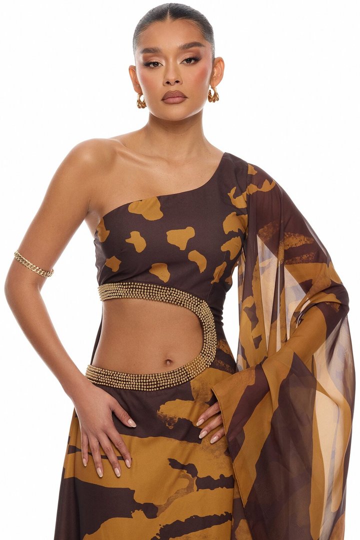 Johanna Embellished Cut Out Maxi Dress - Brown/combo