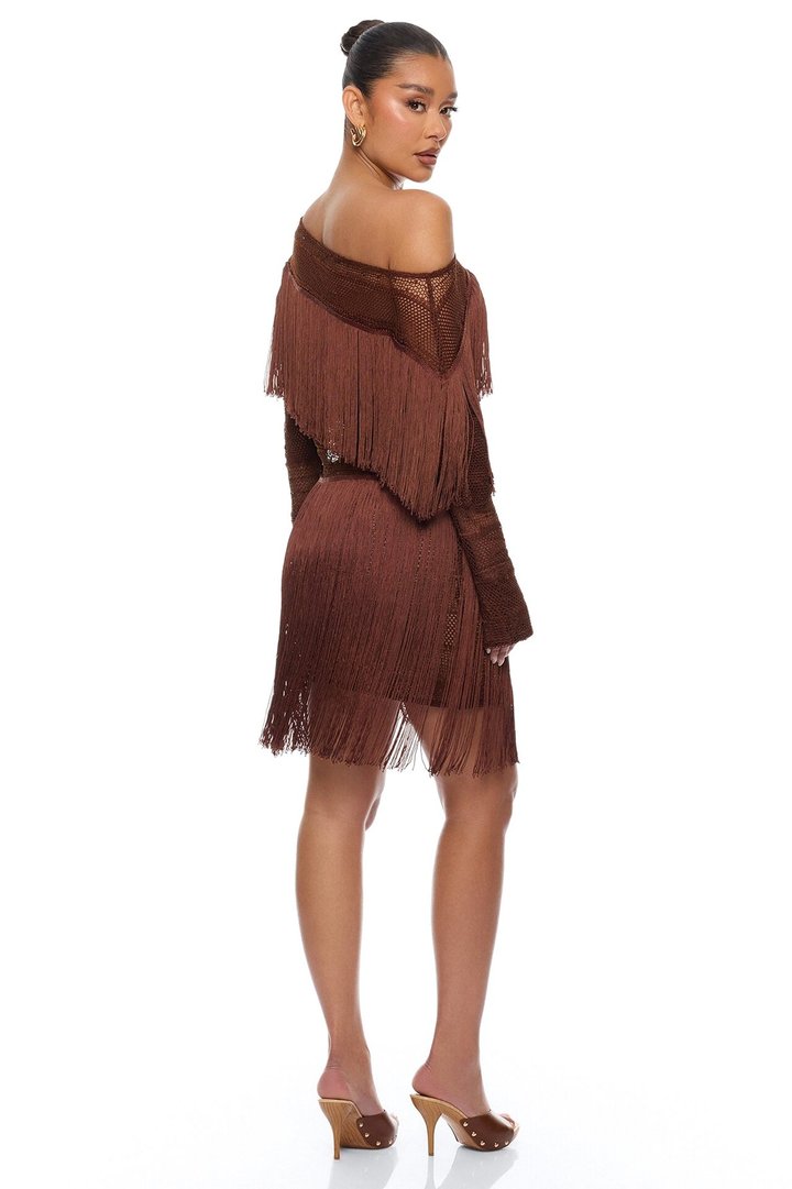 Jayde Fringe Mini Dress - Brown